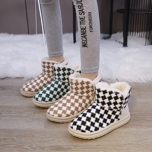 New Fashion Chessboard Plush Thickened Bottom Snow Boots